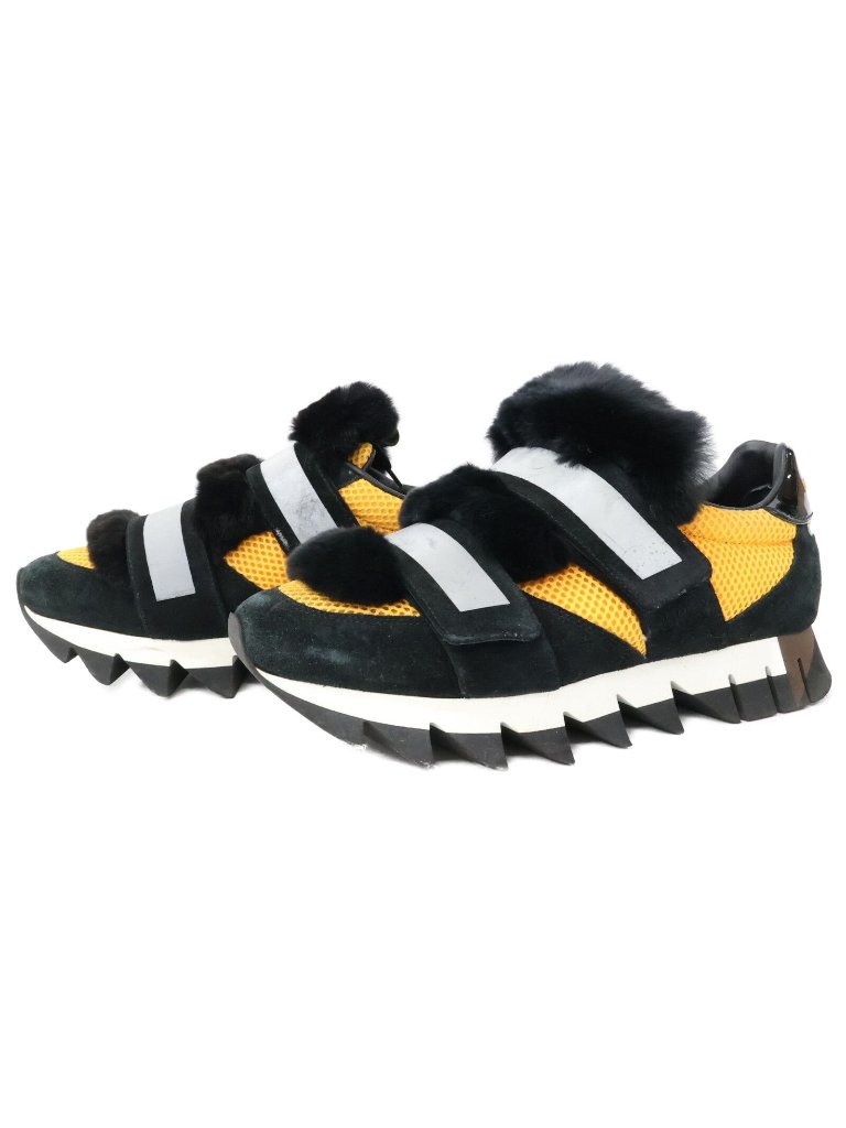 Dolce & Gabbana Black Orange Capri Rabbit Fur Sneakers